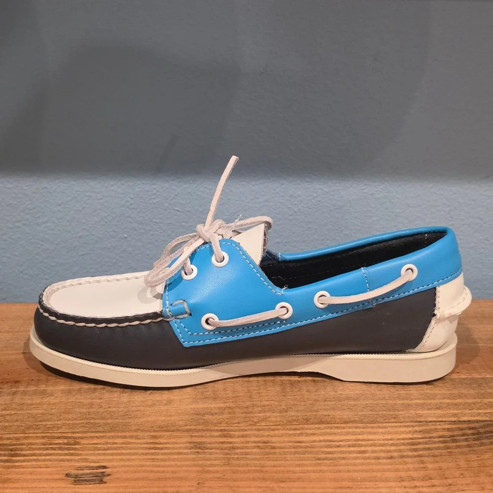 Sebago Womens Docksides Portland Spinnaker Boat Shoes Blue White Leather 8.5